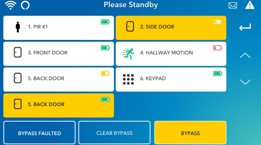 Concord security system command screen.